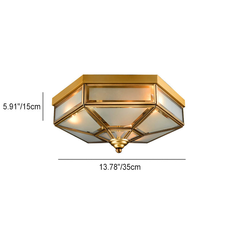 Traditional European Copper Glass Flush Mount Ceiling Light 3/4 Light for Living Room