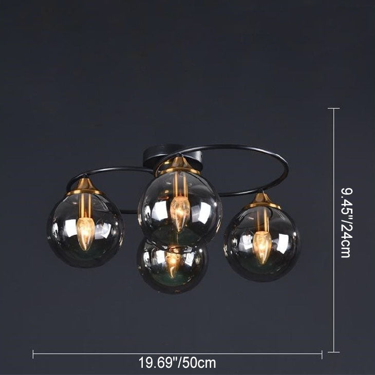 Mid-Century Iron Frame Magic Bean Glass Shade Semi-Flush Mount Ceiling Light 4/6-Light for Living Room