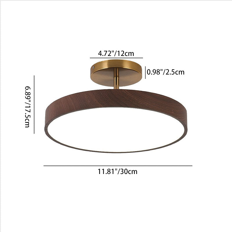 Wabi-Sabi Minimalist Wood Grain Round LED Semi-Flush Mount Light