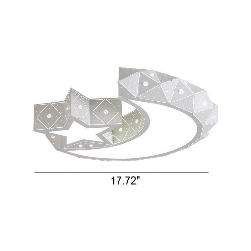 Modern Star Moon Geometric Iron LED Kids Flush Mount Ceiling Light, Baby Room Lighting Fixture, Nursery Ceiling Lamp, Boys Girls Bedroom Decor, Astronaut Space Theme Light, Energy-Efficient Kids Room Illumination, Stylish Flush Mount Design for Children's