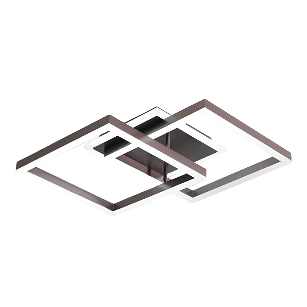 Modern Square Overlapping LED Ceiling Light Fixture - Brown Aluminum Design