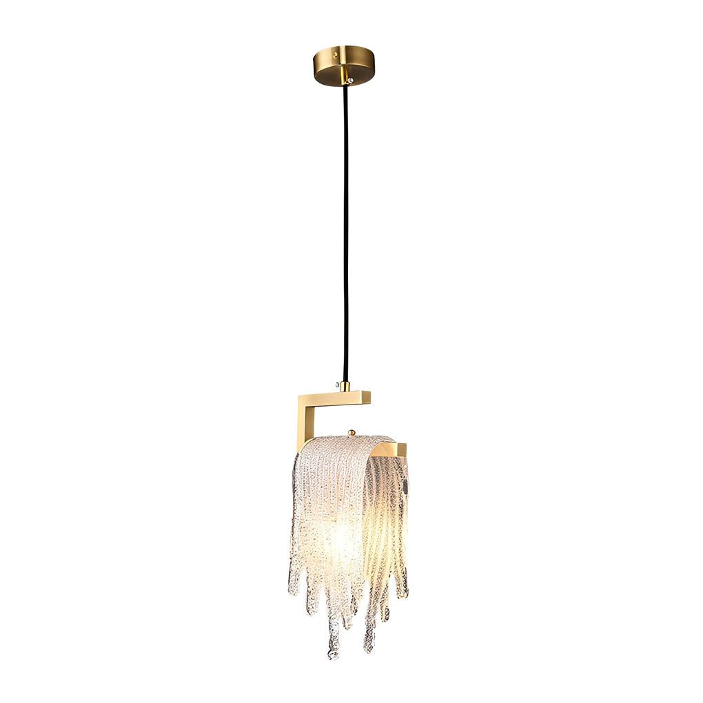 Handmade Glass LED Pendant Light - Modern Copper Button Switch Design