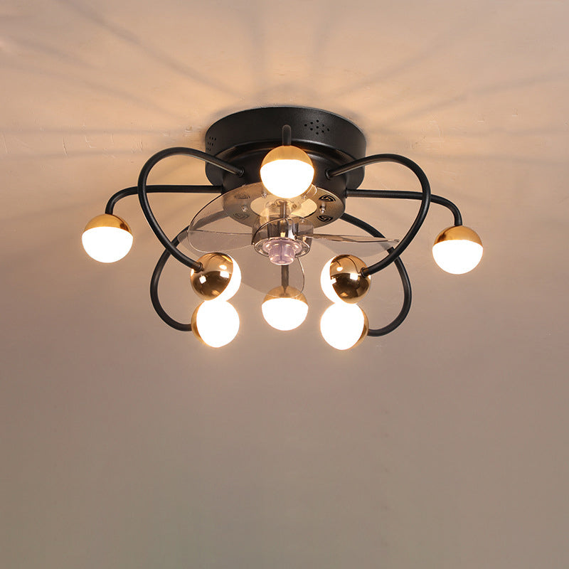 Nordic Creative Cage LED Semi-Flush Mount Ceiling Fan Light