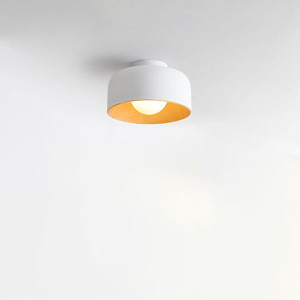 Minimalist Dome Wood Grain Iron 1-Light Semi-Flush Mount Ceiling Fixture