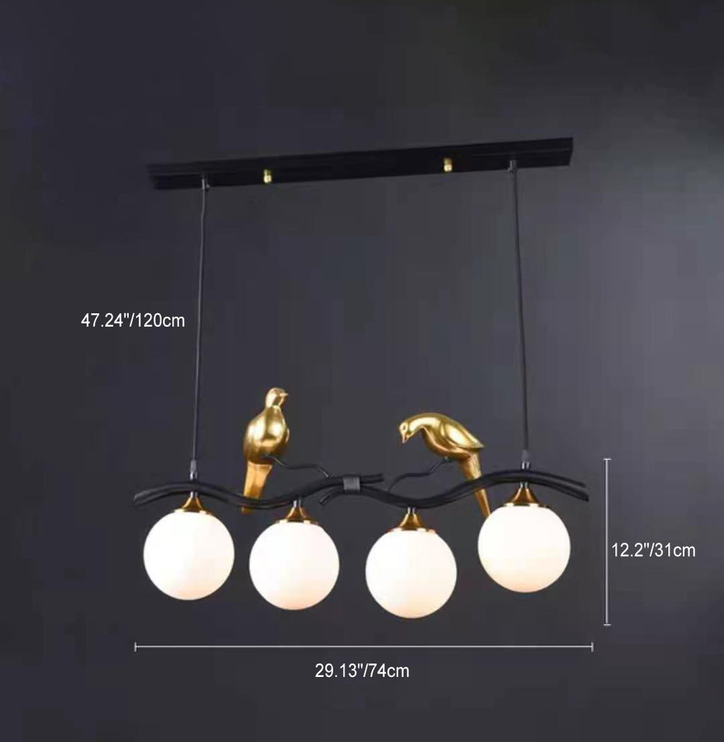 Contemporary Resin Bird Glass Ball Shade Chandelier - 4-Light Island Light for Living Room