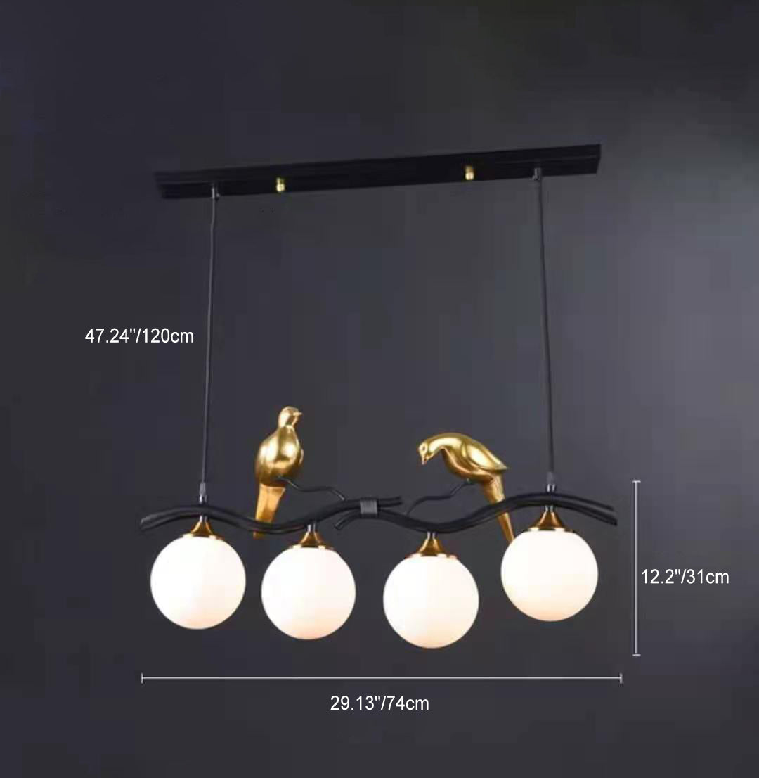 Contemporary Resin Bird Glass Ball Shade Chandelier - 4-Light Island Light for Living Room