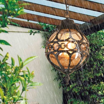 Retro Industrial Globe Pendant Light - 1-Light Waterproof Outdoor Fixture