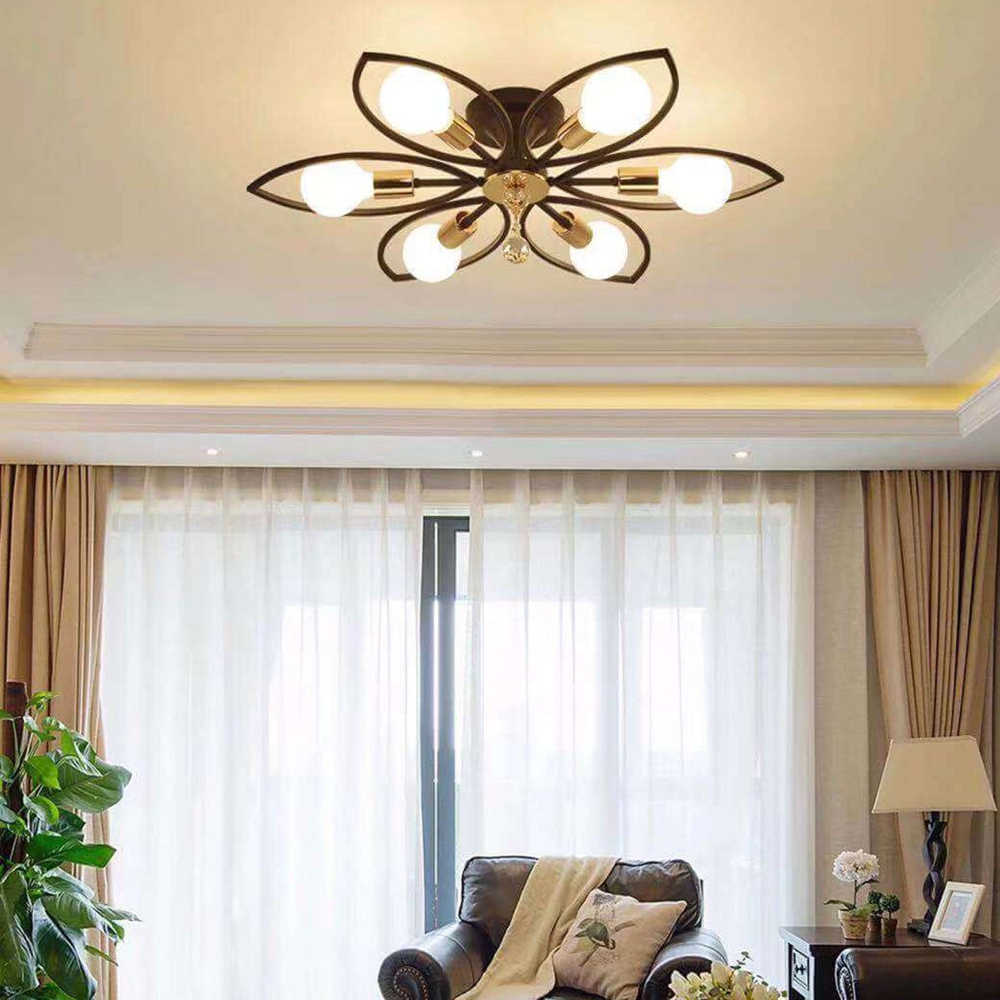 Nordic Luxury Wrought Iron Crystal Flush Mount Ceiling Light - 6/8 Light Design