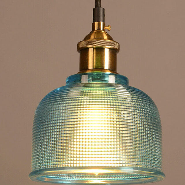Vintage Textured Lattice Glass Pendant Light - 1-Light Ceiling Fixture