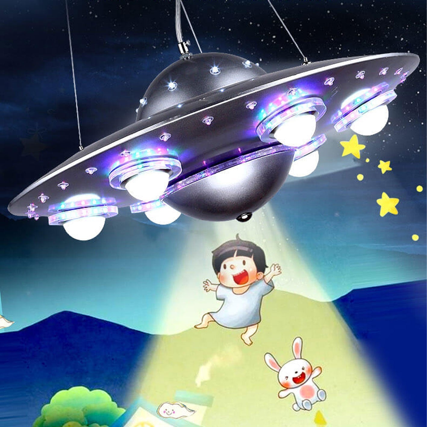 Creative Cartoon UFO Flying Saucer LED Chandelier for Kids Room Lighting