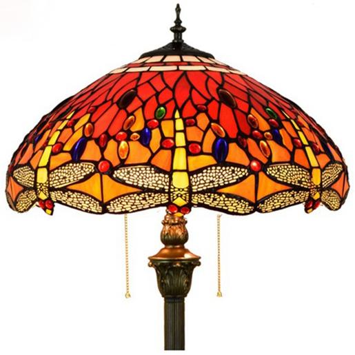 Vintage Tiffany Stained Glass Dragonfly Floor Lamp - 2-Light Art Nouveau Design, Handcrafted Decorative Lighting, Unique Home Accent