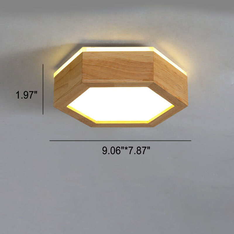 Modern Wooden Hexagonal LED Ceiling Light - Flush Mount Design