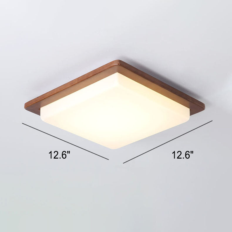 Modern Chinese Walnut Square LED Ceiling Light Fixture