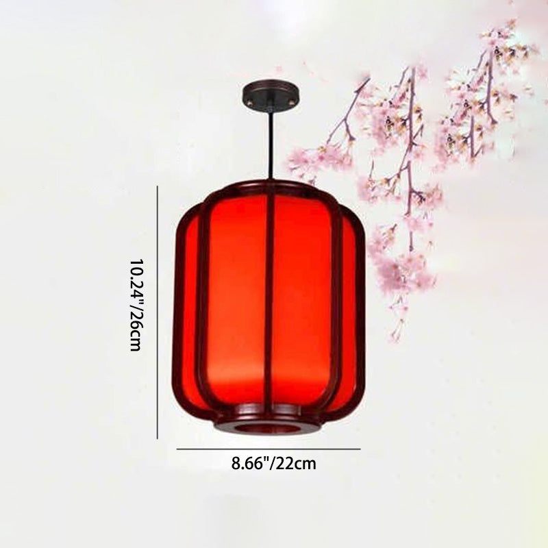 Traditional Chinese Faux Sheepskin Wooden Lantern Pendant Light - 1-Light for Living Room