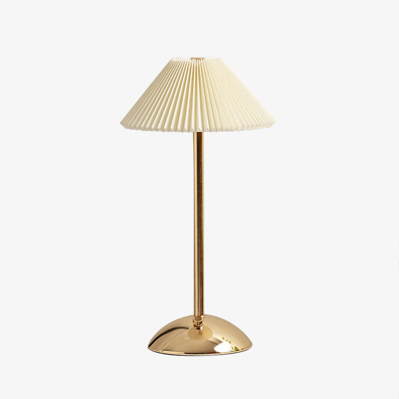 Contemporary Scandinavian Rechargeable Conic Pleated Table Lamp for Bedside