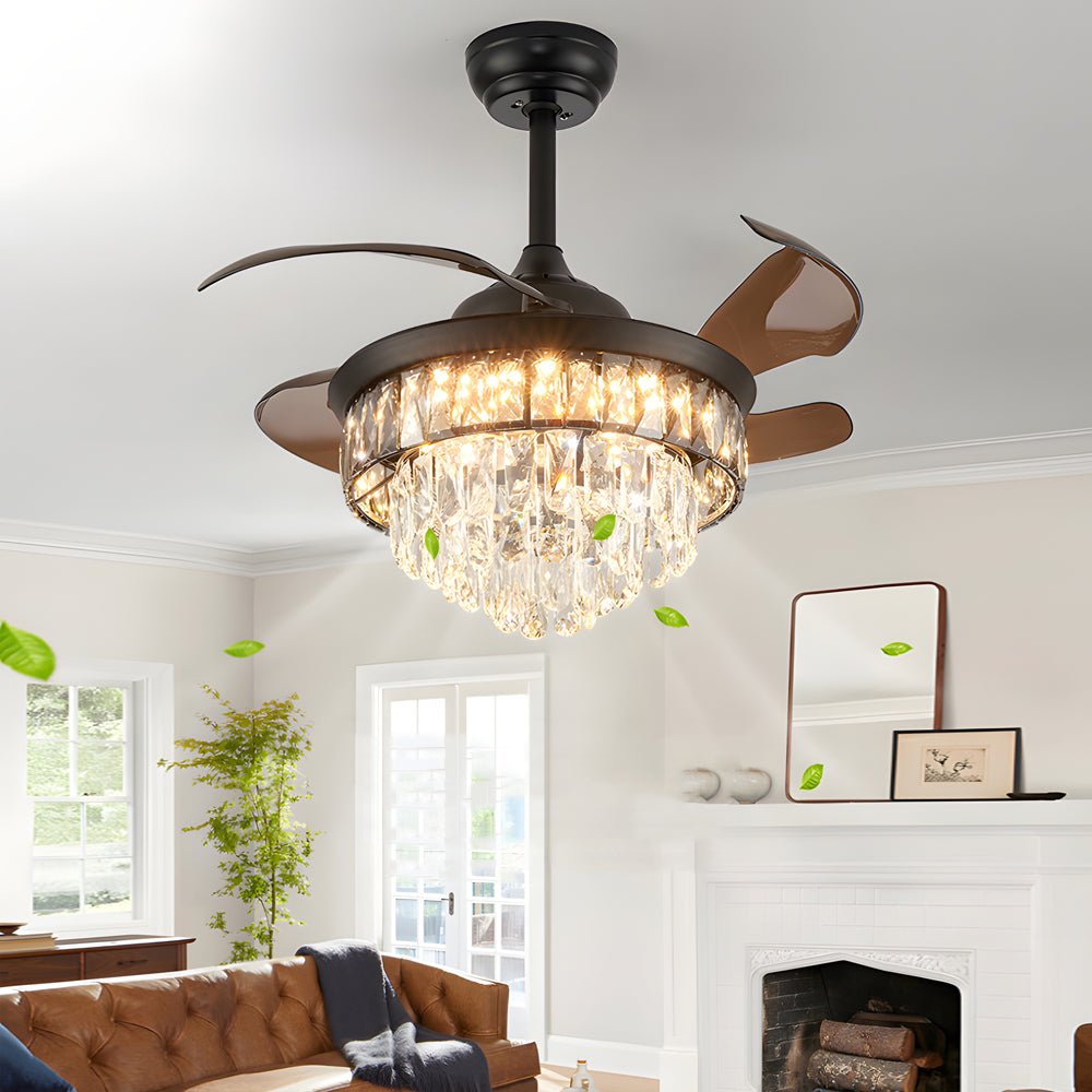 20" Black Crystal Retractable Blades Ceiling Fan with LED Lights