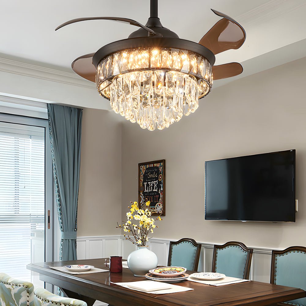 Black Crystal Retractable Blades Ceiling Fan with LED Lights 20''