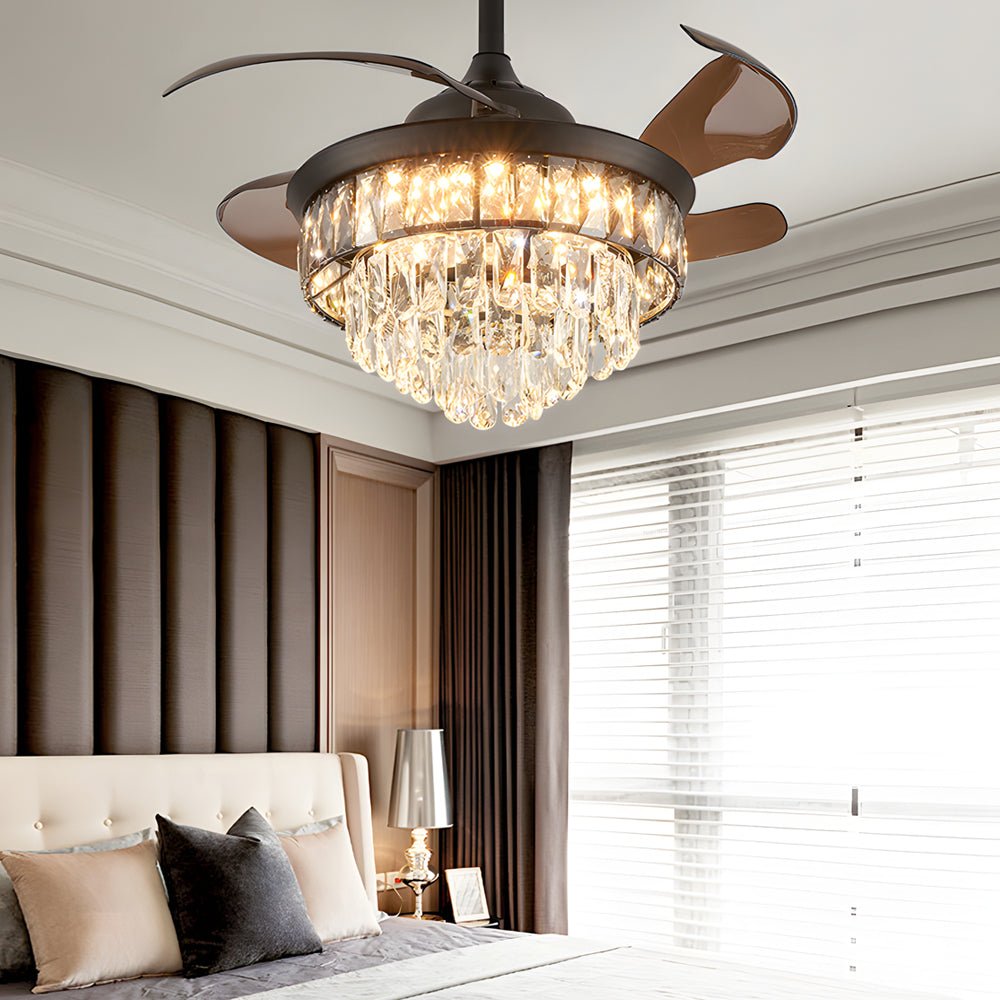 Black Crystal Retractable Blades Ceiling Fan with LED Lights 20''