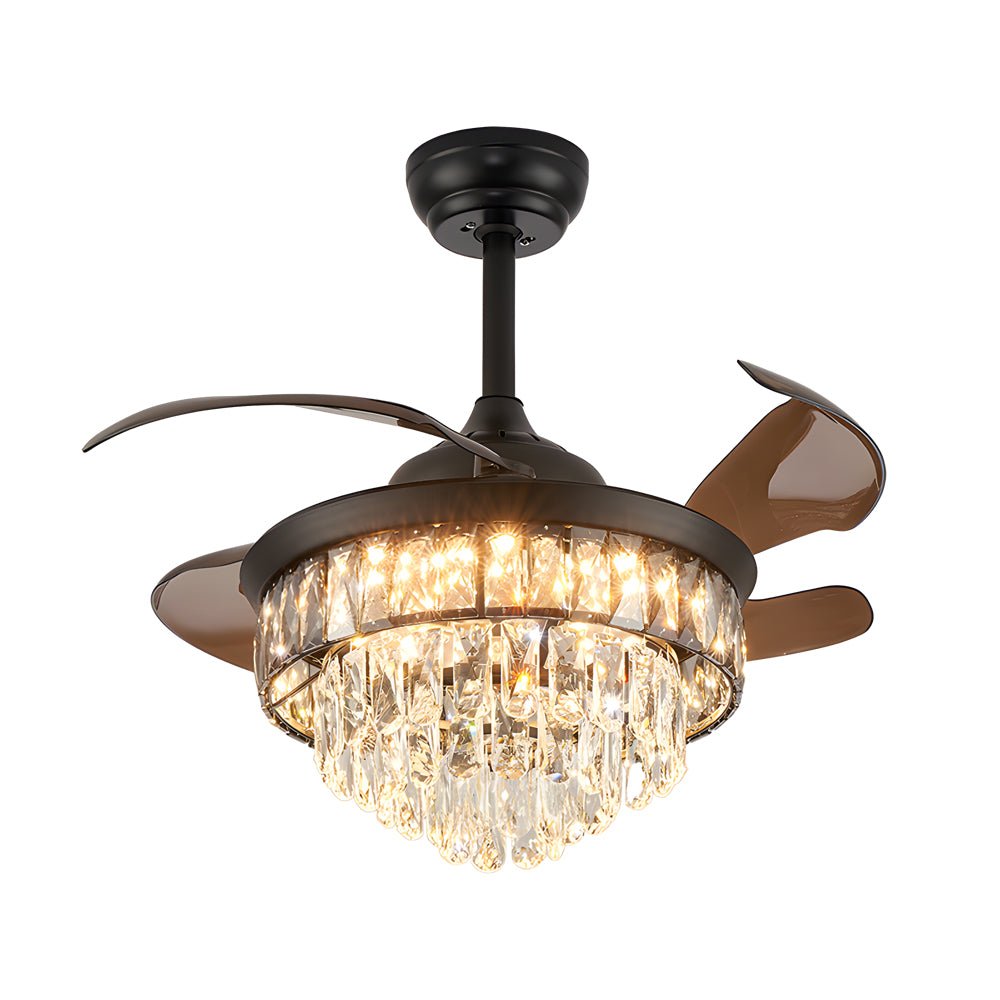20" Black Crystal Retractable Blades Ceiling Fan with LED Lights