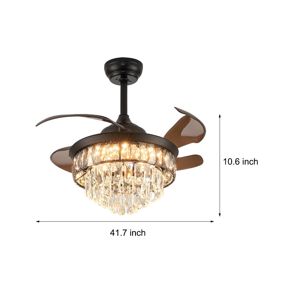 Black Crystal Retractable Blades Ceiling Fan with LED Lights 20''