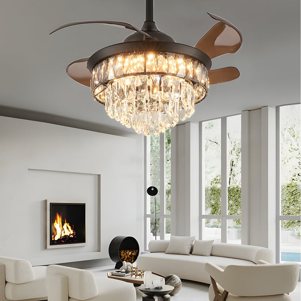 Black Crystal Retractable Blades Ceiling Fan with LED Lights 20''
