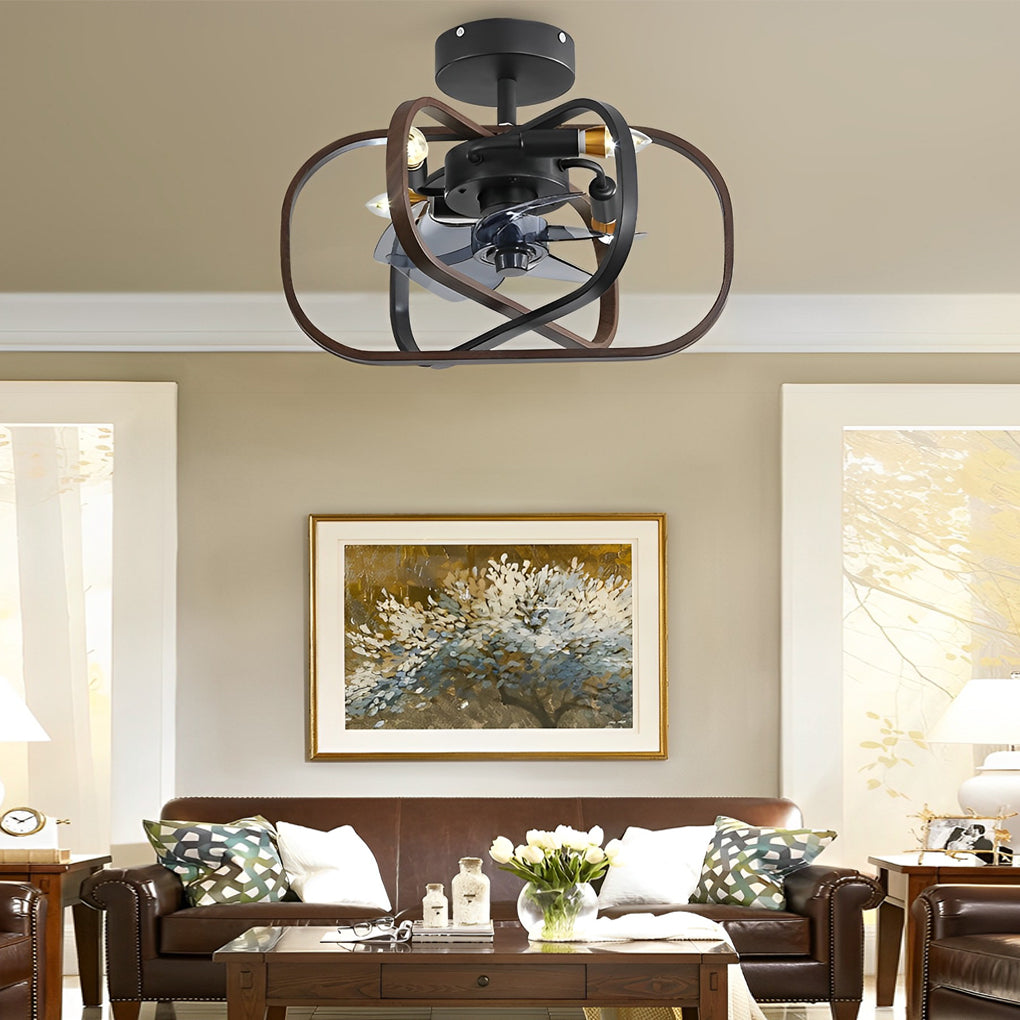 Retro Bladeless Ceiling Fan with Remote - Three Step Dimming LED Mute Design
