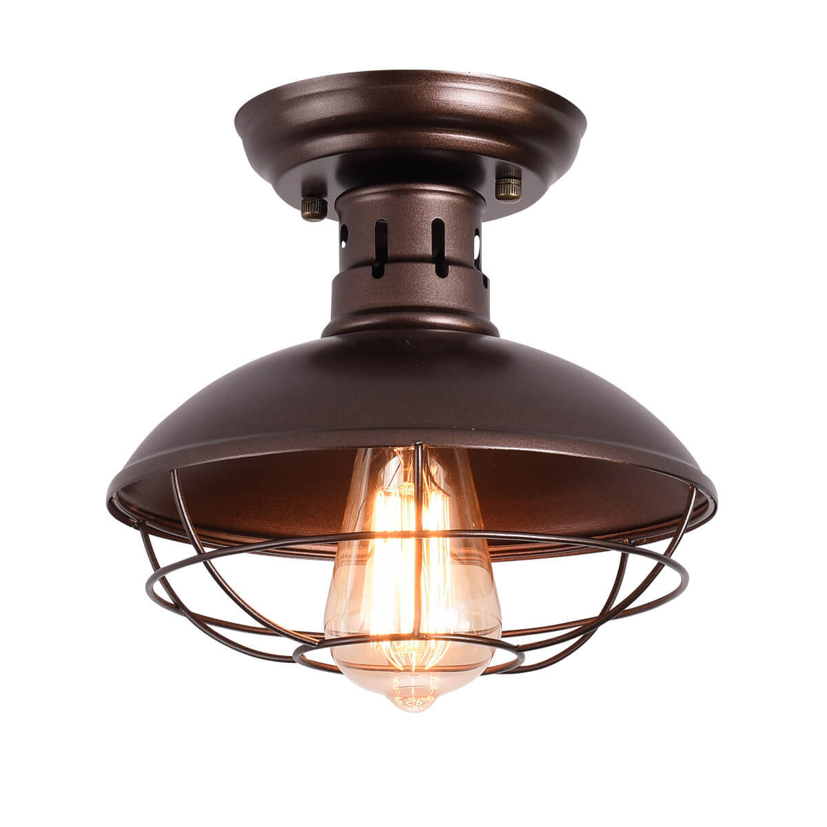 Rustic Wrought Iron Barn Semi-Flush Mount Light Fixture
