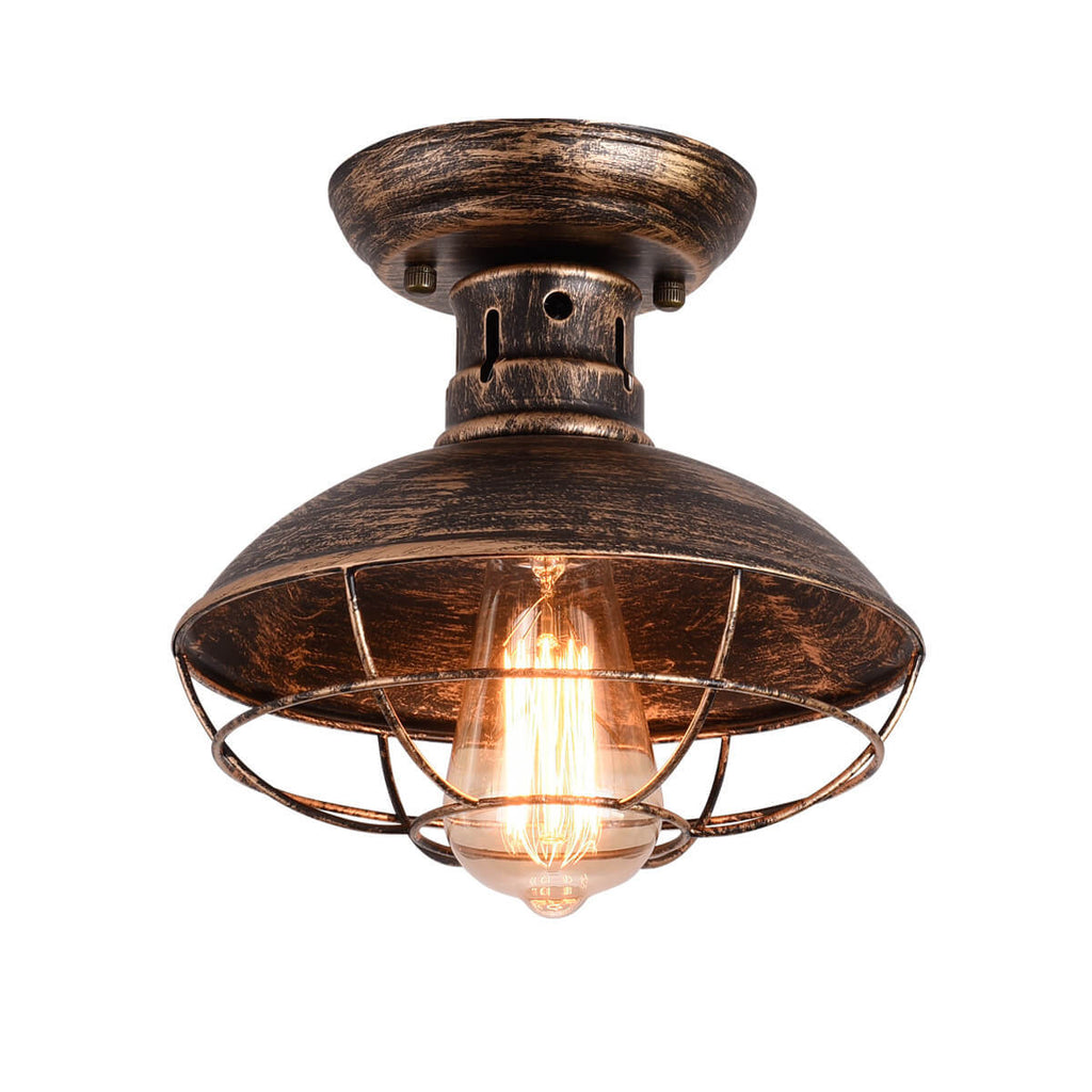 Rustic Wrought Iron Barn Semi-Flush Mount Light Fixture