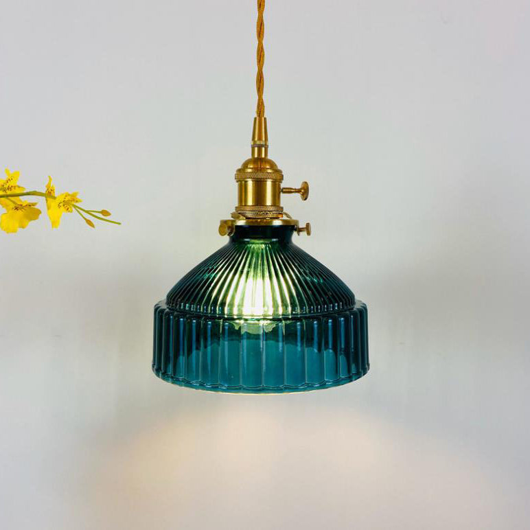Nordic Stained Glass Dome Pendant Light - Brass 1-Light Fixture