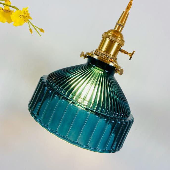 Nordic Stained Glass Dome Pendant Light - Brass 1-Light Fixture