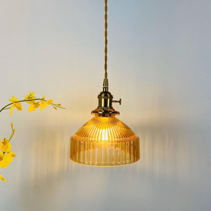 Nordic Stained Glass Dome Pendant Light - Brass 1-Light Fixture