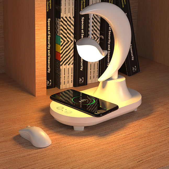Modern Art Deco ABS Moon Shape Bluetooth Speaker Night Light LED Table Lamp - Wireless Design, USB Rechargeable, Touch Control, Ambient Lighting, Smart Home Décor, Music Player, Gift Idea for Bedroom, Living Room, Office, Kids Room