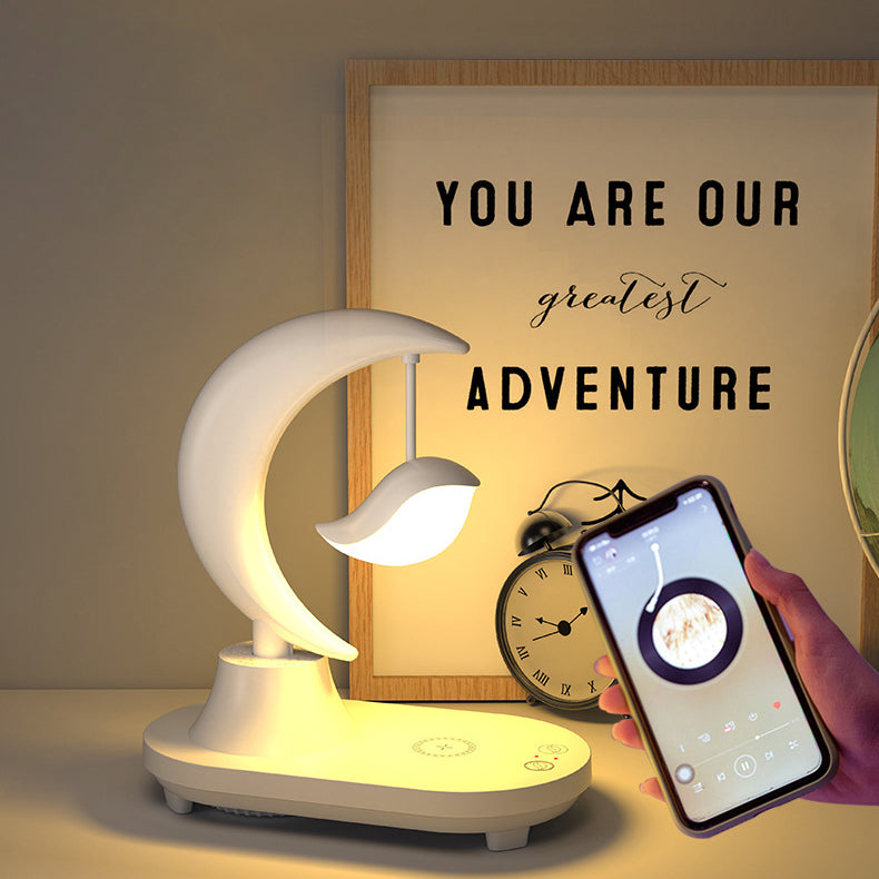 Modern Art Deco ABS Moon Shape Bluetooth Speaker Night Light LED Table Lamp - Wireless Design, USB Rechargeable, Touch Control, Ambient Lighting, Smart Home Décor, Music Player, Gift Idea for Bedroom, Living Room, Office, Kids Room
