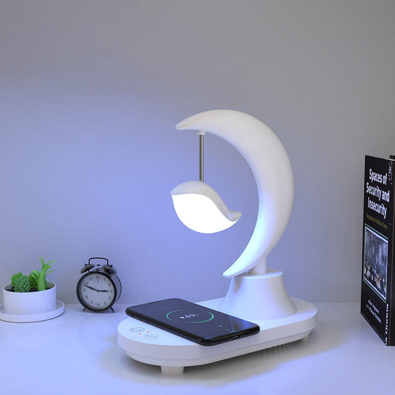 Modern Art Deco Moon Shape Bluetooth Speaker Night Light Lamp