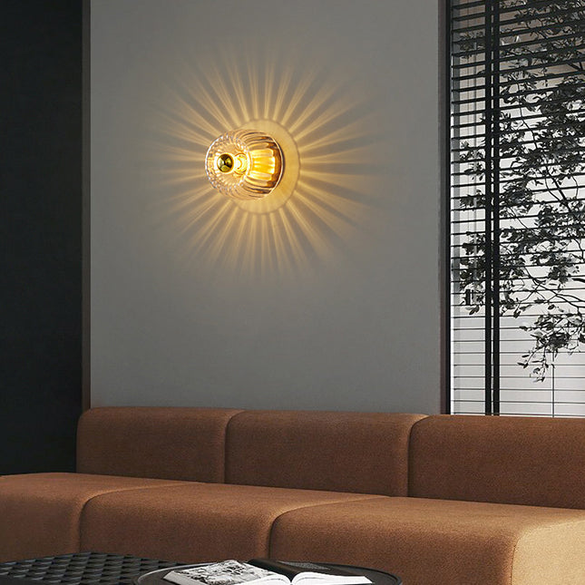 Modern Luxury Copper Sun-Shaped Flush Mount Light - 1-Light Glass Fixture