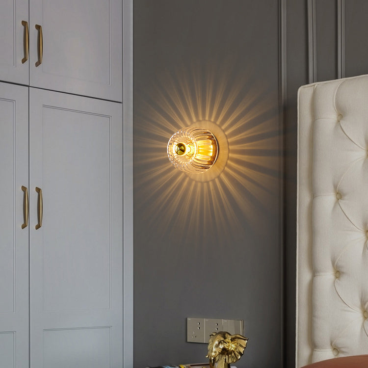 Modern Luxury Copper Sun-Shaped Flush Mount Light - 1-Light Glass Fixture