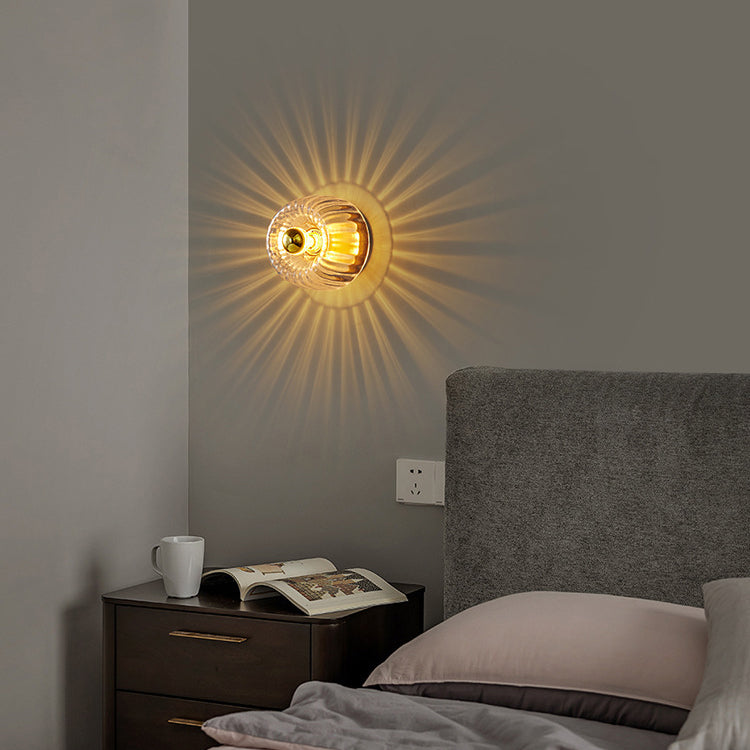 Modern Luxury Copper Sun-Shaped Flush Mount Light - 1-Light Glass Fixture