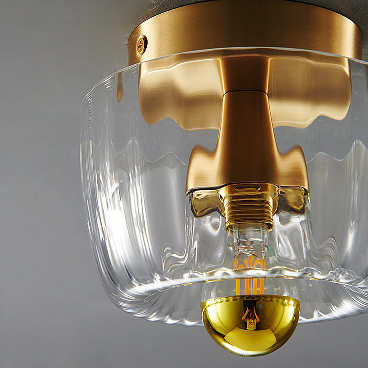 Modern Luxury Glass Sun Shape Copper Flush Mount Light - Dual Purpose 1-Light Fixture