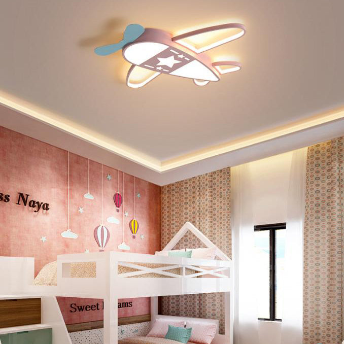 Modern Art Deco Kids PC Creative Childlike Airplane Shape LED Flush Mount Light for Children's Room, Playroom Ceiling Light, Colorful Aircraft Design, Nursery Lighting, Unique Kids Light Fixture, Illumination for Boys and Girls, Decorative Airplane Ceilin