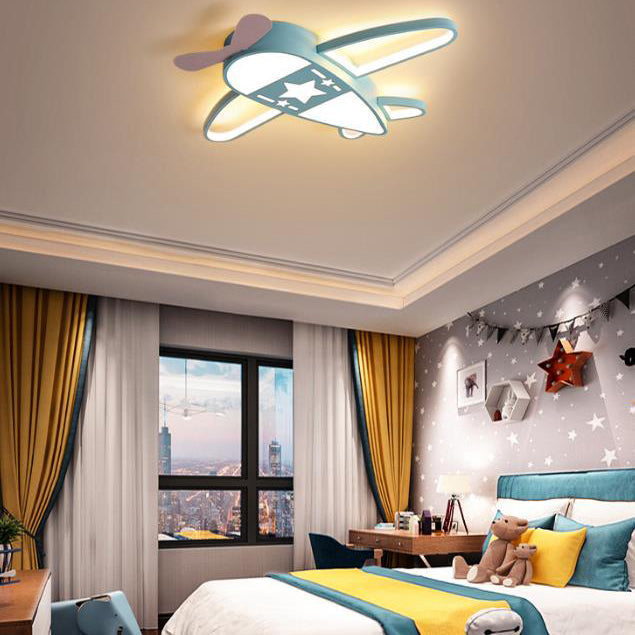 Modern Art Deco Kids PC Creative Childlike Airplane Shape LED Flush Mount Light for Children's Room, Playroom Ceiling Light, Colorful Aircraft Design, Nursery Lighting, Unique Kids Light Fixture, Illumination for Boys and Girls, Decorative Airplane Ceilin