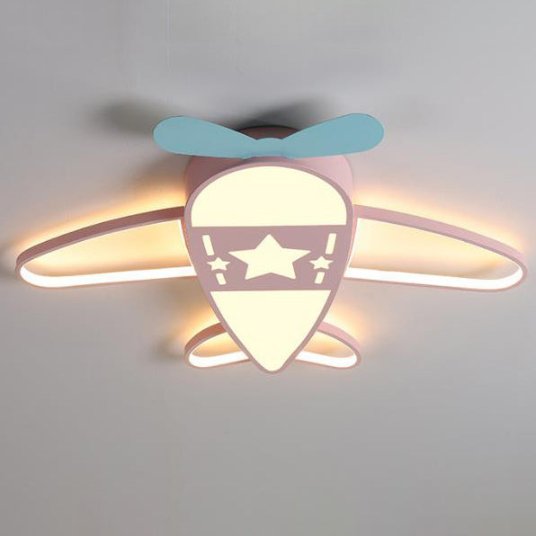 Modern Art Deco Kids PC Creative Childlike Airplane Shape LED Flush Mount Light for Children's Room, Playroom Ceiling Light, Colorful Aircraft Design, Nursery Lighting, Unique Kids Light Fixture, Illumination for Boys and Girls, Decorative Airplane Ceilin