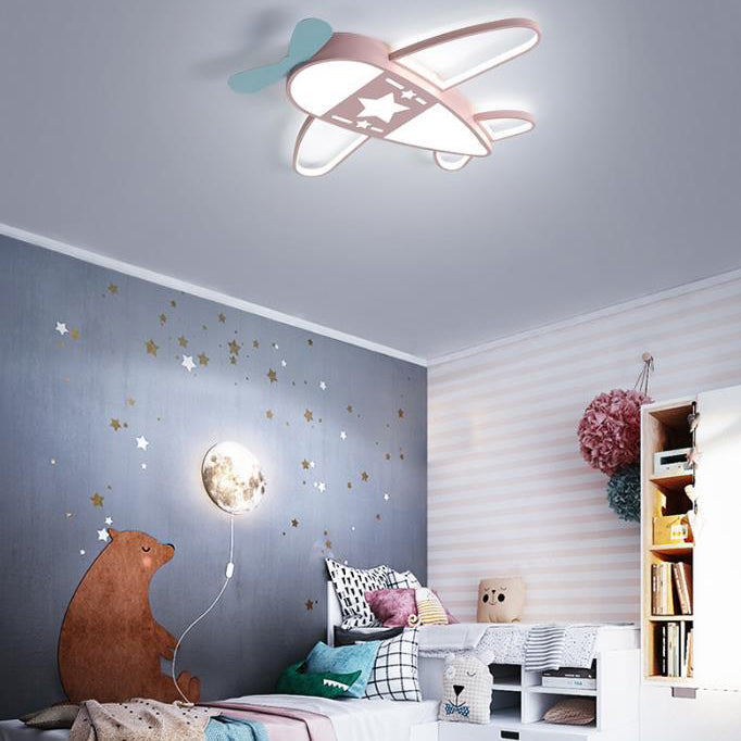 Modern Art Deco Kids PC Creative Childlike Airplane Shape LED Flush Mount Light for Children's Room, Playroom Ceiling Light, Colorful Aircraft Design, Nursery Lighting, Unique Kids Light Fixture, Illumination for Boys and Girls, Decorative Airplane Ceilin