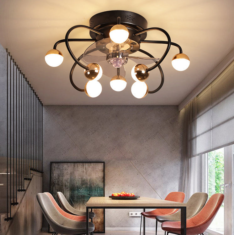 Nordic Creative Cage LED Semi-Flush Mount Ceiling Fan Light