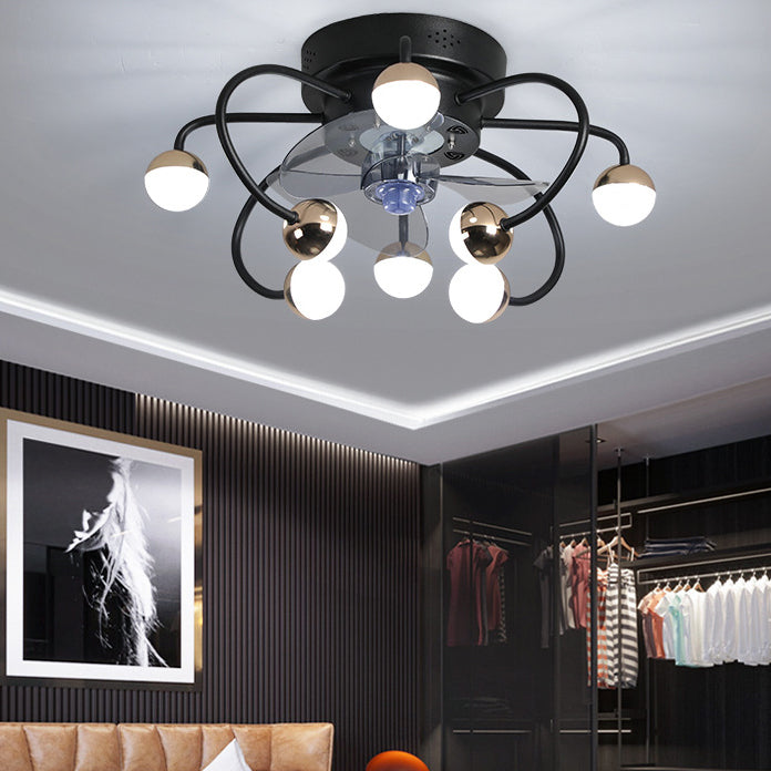 Nordic Creative Cage LED Semi-Flush Mount Ceiling Fan Light