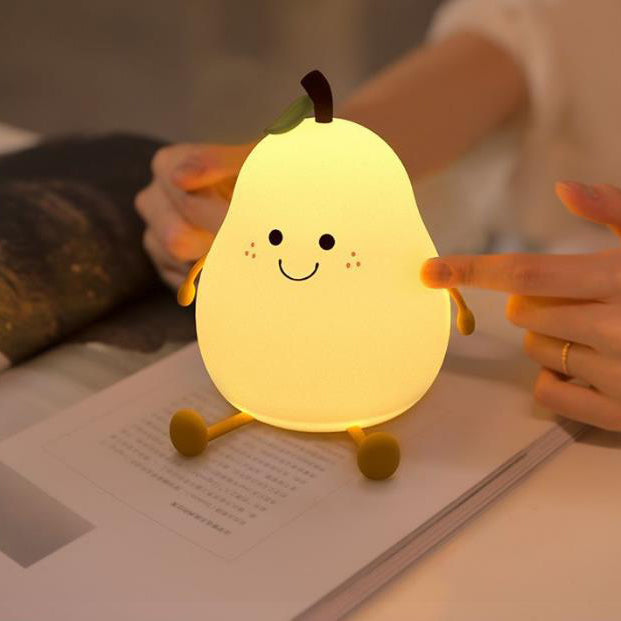 Pear Silicone LED Night Light USB Lamp - Soft Glow, Rechargeable, Kids Room Decor