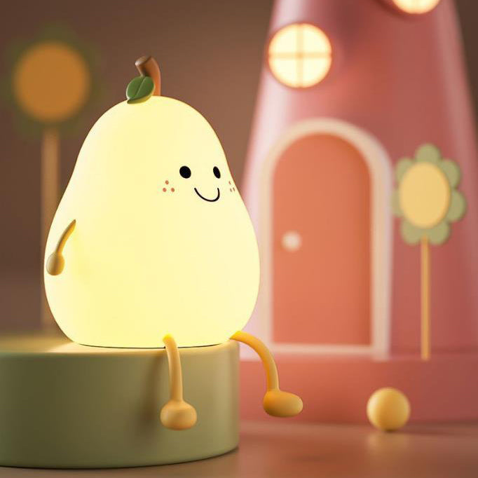 Pear Silicone LED Night Light USB Lamp - Soft Glow, Rechargeable, Kids Room Decor