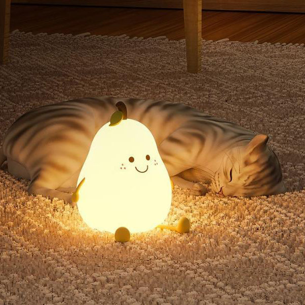 Creative Fruit Pear Silicone LED Night Light USB Table Lamp Soft Glow Rechargeable Nursery Light Kids Bedroom Decor Battery Operated Portable Nightlight Safe Touch Dimmer Mood Lighting Eco-Friendly Gift