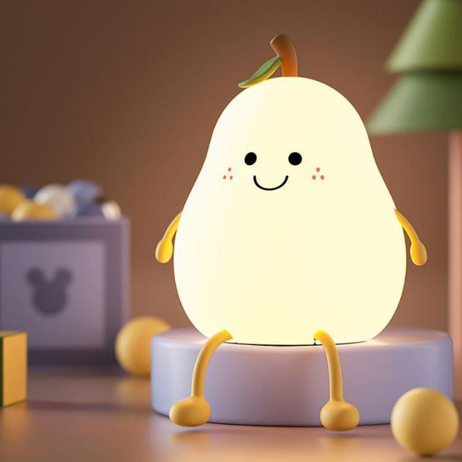 Creative Fruit Pear Silicone LED Night Light USB Table Lamp Soft Glow Rechargeable Nursery Light Kids Bedroom Decor Battery Operated Portable Nightlight Safe Touch Dimmer Mood Lighting Eco-Friendly Gift