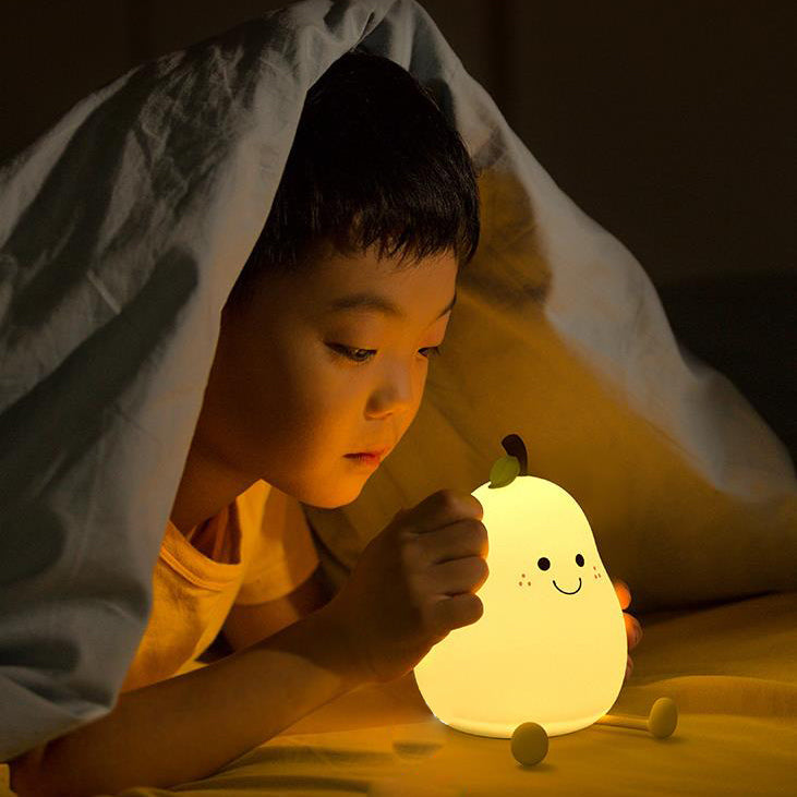 Pear Silicone LED Night Light USB Lamp - Soft Glow, Rechargeable, Kids Room Decor