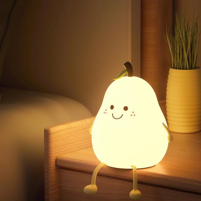 Creative Fruit Pear Silicone LED Night Light USB Table Lamp Soft Glow Rechargeable Nursery Light Kids Bedroom Decor Battery Operated Portable Nightlight Safe Touch Dimmer Mood Lighting Eco-Friendly Gift
